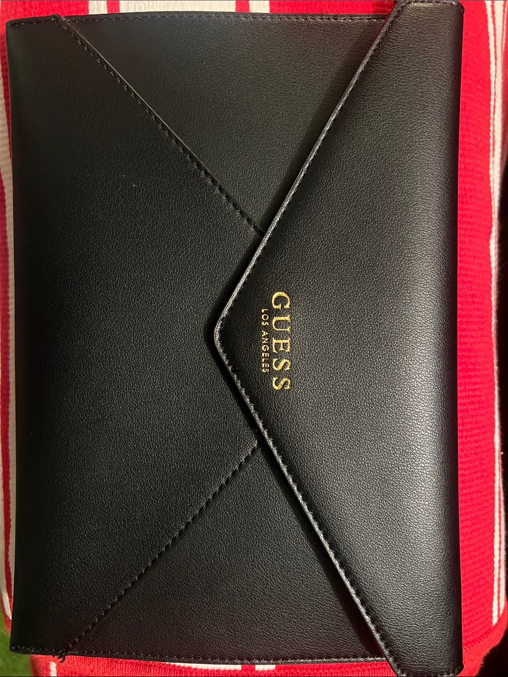 Guess Black Envelope Wallet with Gold Logo Accent